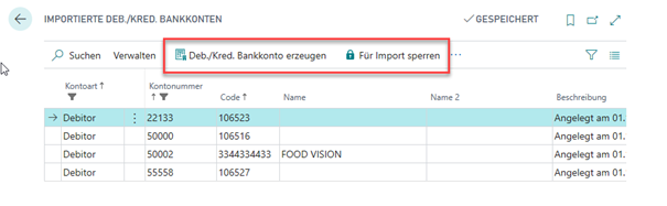 Funktionen in Importierte Bankkonten