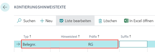 Belegnummer in Kontierungshinweistexten