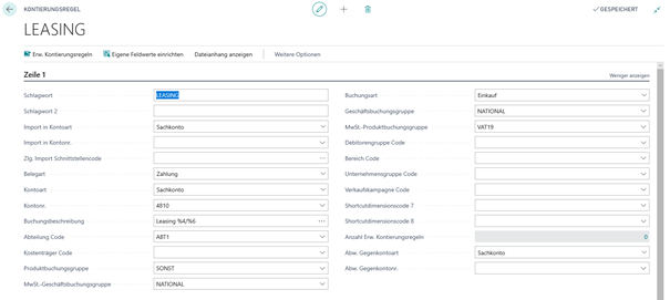 Kontierungsregel Register Zeile 1