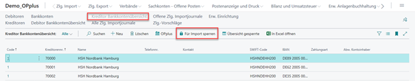 Bankkonto für Import sperren
