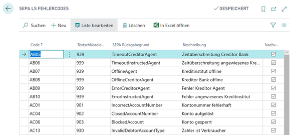 Lastschrift Fehlercodes Übersicht