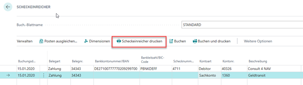 Scheckeinreicher Druck Aufruf