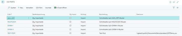 Standard CSV Ports von OPplus