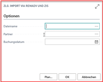 Zlg. Import via REMADV und ZIS Auswahl