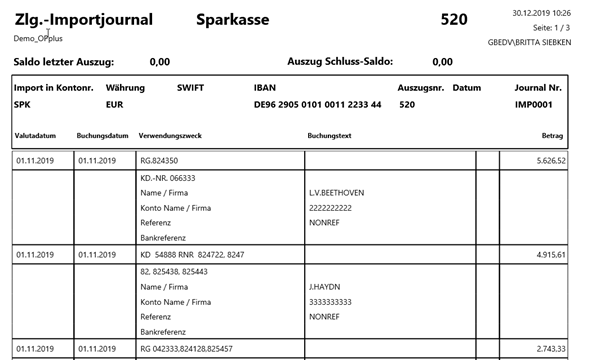 Druck Zlg. Import Journal Seitenvorschau