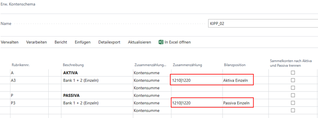 Aktiva Einzeln / Passiva Einzeln Kontensumme