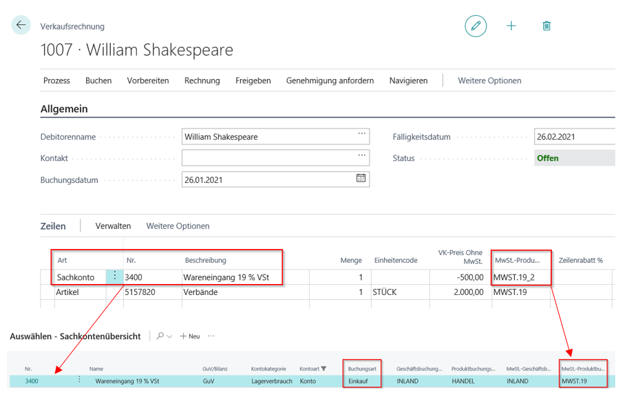 Verkaufsbeleg - Sachkonto Einkauf
