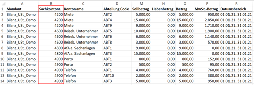 Sachkonto - Zuordnung in Excel