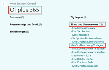 MwSt.-Abrechnung Vorlagen im Menü