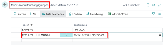 MwSt.-Produkt-buchungsgruppe