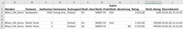 Excel Ausgabe