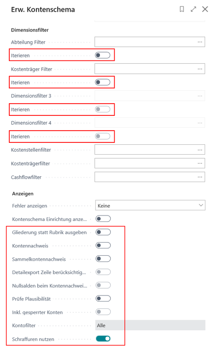 Neue Optionen im Erw. Kontenschema