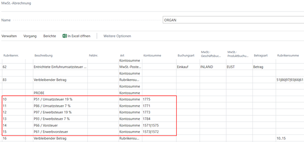 MwSt. Abrechnung Steuerkonten