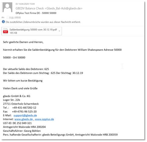 Beispiel - E-Mail Saldobestätigung