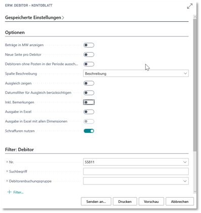 Debitor Kontoblatt - Optionen