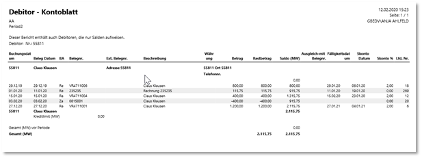 Debitor Kontoblatt Vorschau