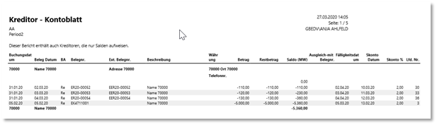 Kreditor Kontoblatt Vorschau