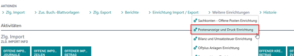 Postenanzeige und Druck im Menü