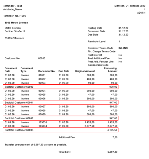 Subtotal in Reminder