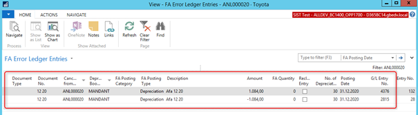 Error Ledger Entries