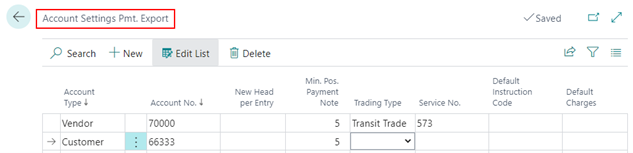 Edit Pmt Export Account Settings