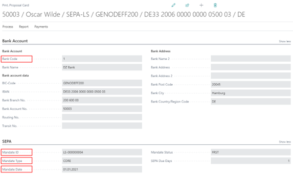 Payment proposal card SEPA tab