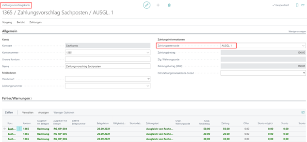 GL account payment proposal AUSGL