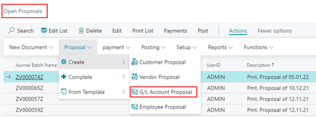 GL account payment proposal