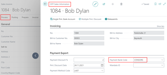 Recipient Bank Account sales document