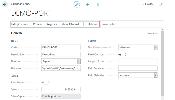 CSV Port Card actions