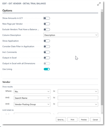 Ext. Vend. Detail Trial Balance Request Page