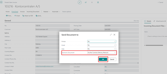 eDocuments send dialog
