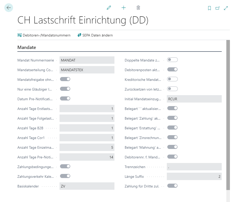 CH Lastschrift Einrichtung (DD) - Mandate