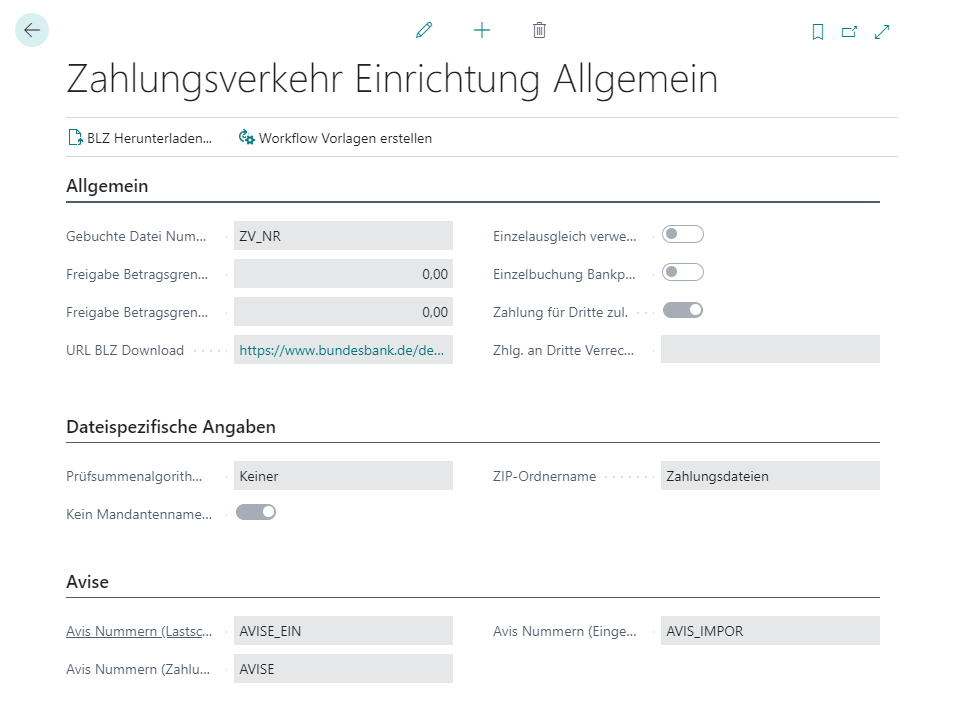 Zahlungsverkehr Einrichtung Allgemein