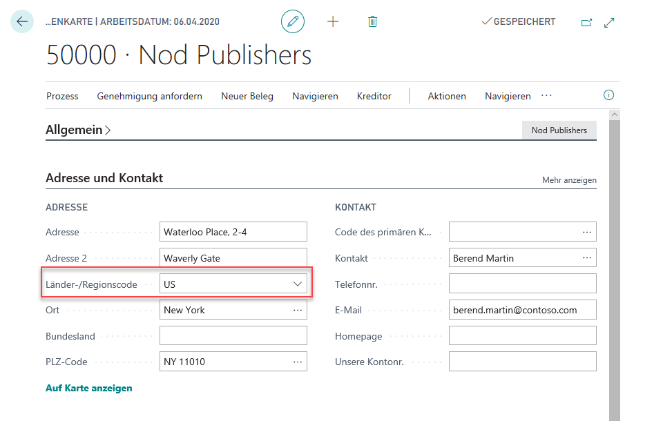 Country Code on Vendor Card