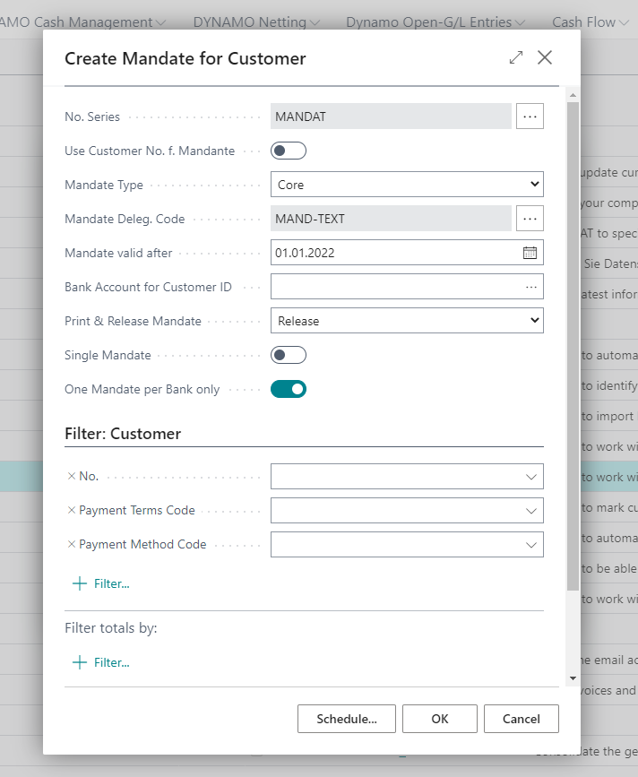 Setting up Mandate for Customers