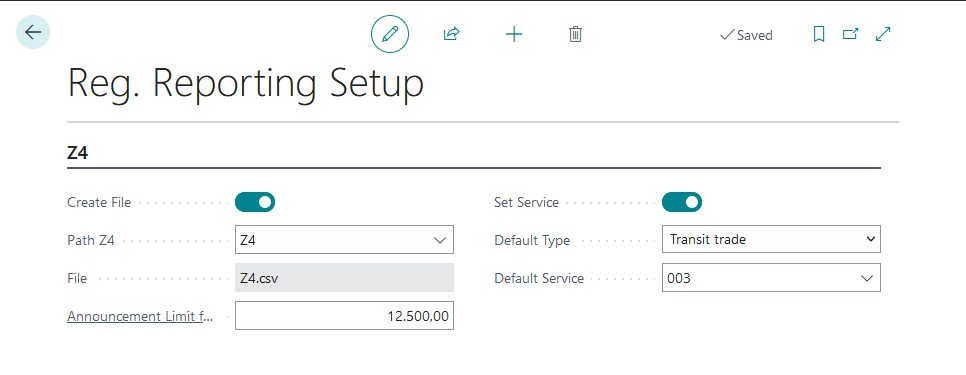 Reg. Reporting Setup