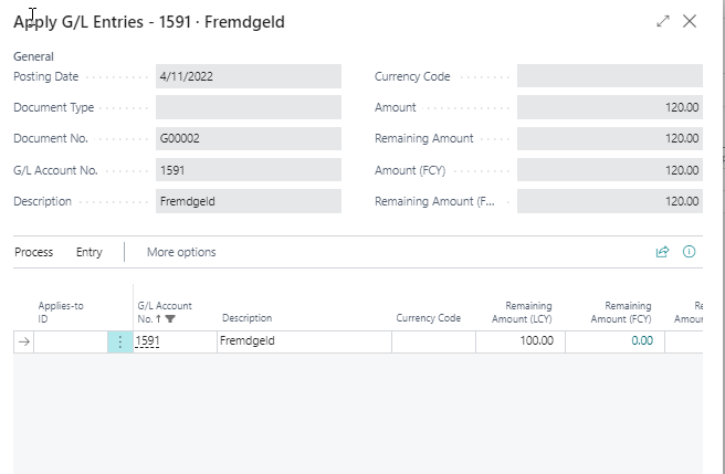 Applying G/L entries