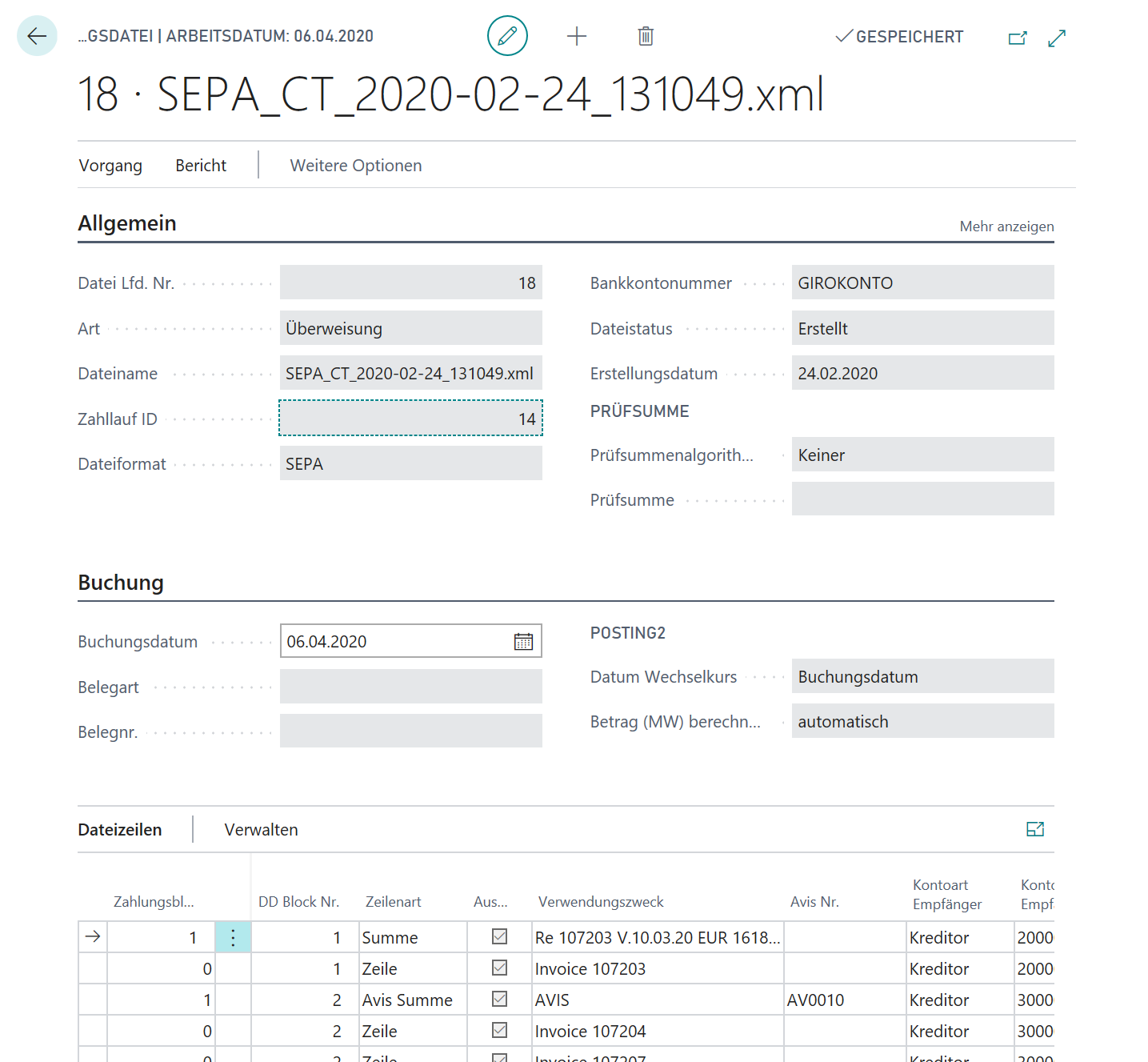 Direct debits file